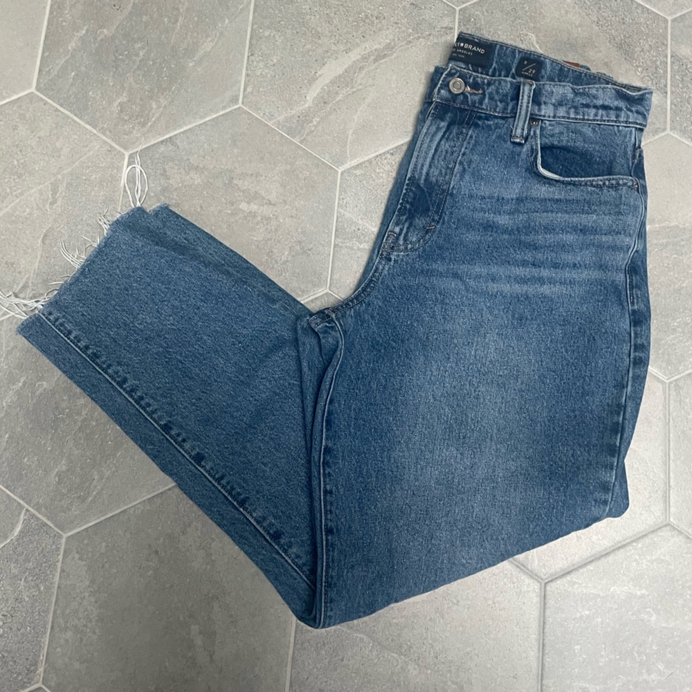 Lucky Brand High Rise Drew Mom Jeans – Vintage Wash, Tapered Leg, Frayed Hem